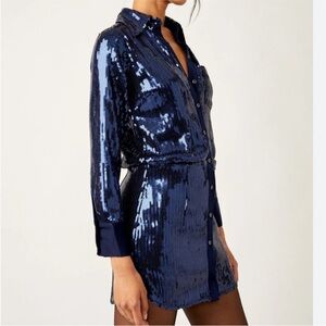 NWT Free People Sophie Blue Sequin Long Sleeve Mini Dress
